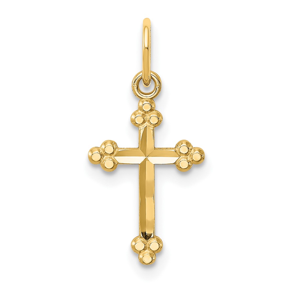 14K Yellow Gold Small Diamond-cut Budded Cross Pendant