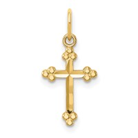 14K Yellow Gold Small Diamond-cut Budded Cross Pendant view 1