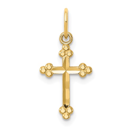 14K Yellow Gold Small Diamond-cut Budded Cross Pendant