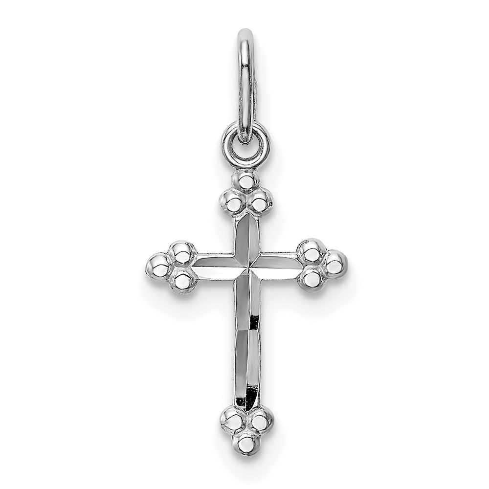 14K White Gold Polished Diamond-cut Small Budded Cross Charm