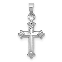 14K White Gold Fleur De Lis Hollow Cross Charm view 1