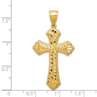 14K Yellow Gold Diamond-cut Budded Cross Pendant view 3