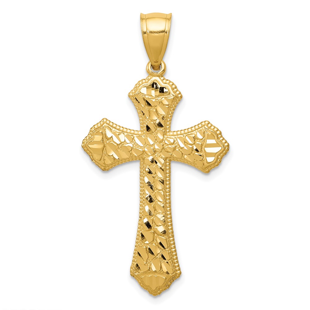 14K Yellow Gold Diamond-cut Budded Cross Pendant