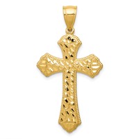 14K Yellow Gold Diamond-cut Budded Cross Pendant view 1