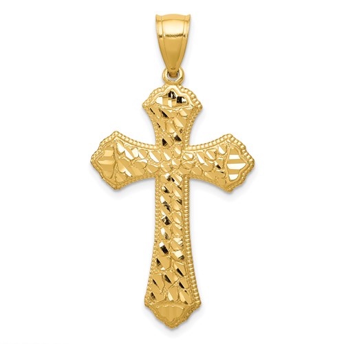 14K Yellow Gold Diamond-cut Budded Cross Pendant
