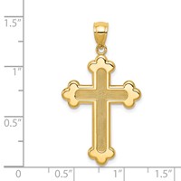 14K Yellow Gold Satin and Polished Budded Cross Pendant view 3