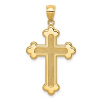 14K Yellow Gold Satin and Polished Budded Cross Pendant view 1