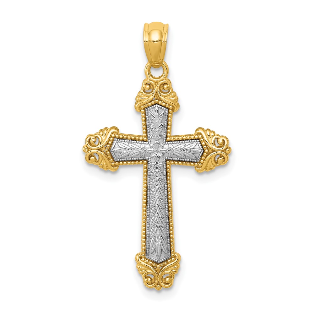 14K Two-tone Polished Cross Pendant