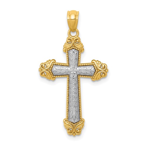 14K Two-tone Polished Cross Pendant