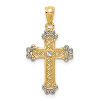 14K Pendant with White Rhodium Diamond-cut Filigree Cross view 1
