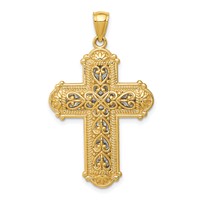 14K and White Rhodium Reversible Diamond-cut Filigree Cross Pendant view 3