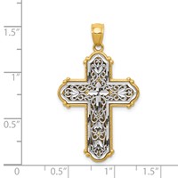 14K and White Rhodium Reversible Diamond-cut Filigree Cross Pendant view 4