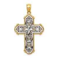14K and White Rhodium Reversible Diamond-cut Filigree Cross Pendant view 1