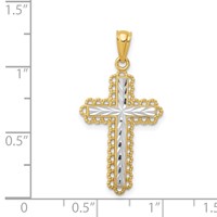 14K Pendant with White Rhodium Diamond-cut Budded Cross view 3