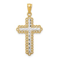 14K Pendant with White Rhodium Diamond-cut Budded Cross view 1