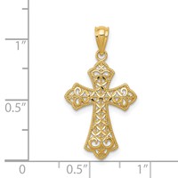 14K Yellow Gold Polished Filigree Cross Pendant view 3