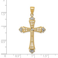 14K and White Rhodium Diamond-cut Cross Pendant view 3