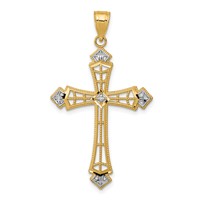 14K and White Rhodium Diamond-cut Cross Pendant view 1