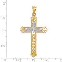 14K and White Rhodium Polished Diamond-Cut Dove Cross Pendant view 3