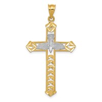 14K and White Rhodium Polished Diamond-Cut Dove Cross Pendant view 1