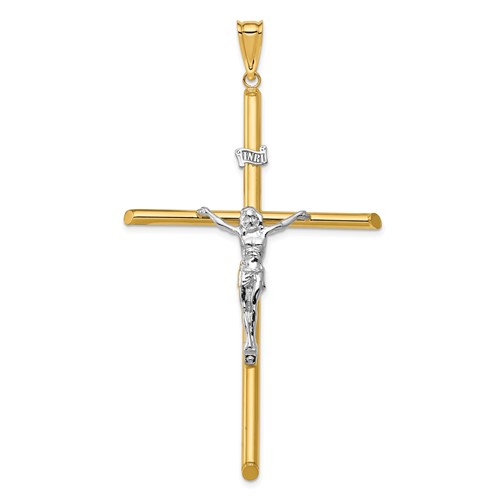 14K Two-Tone Polished Jesus Crucifix Pendant