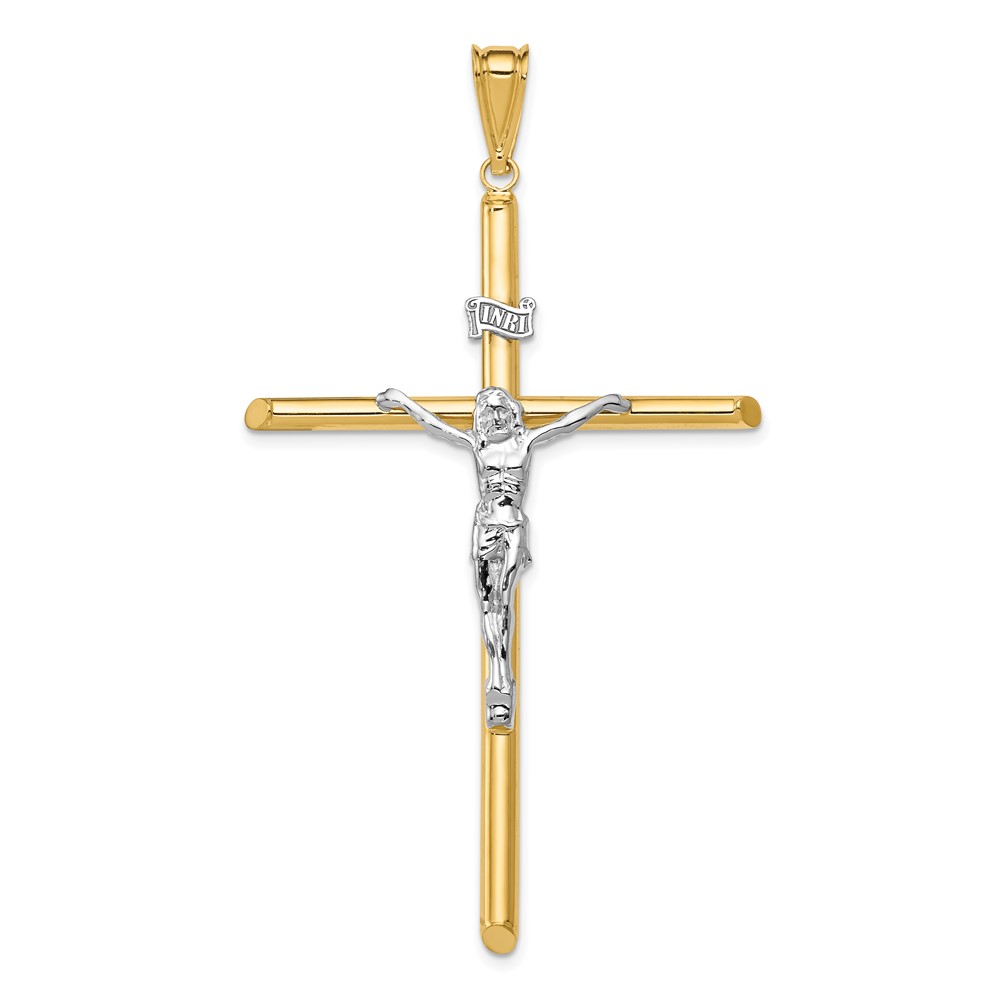 14K Two-Tone Polished Inri Crucifix Pendant