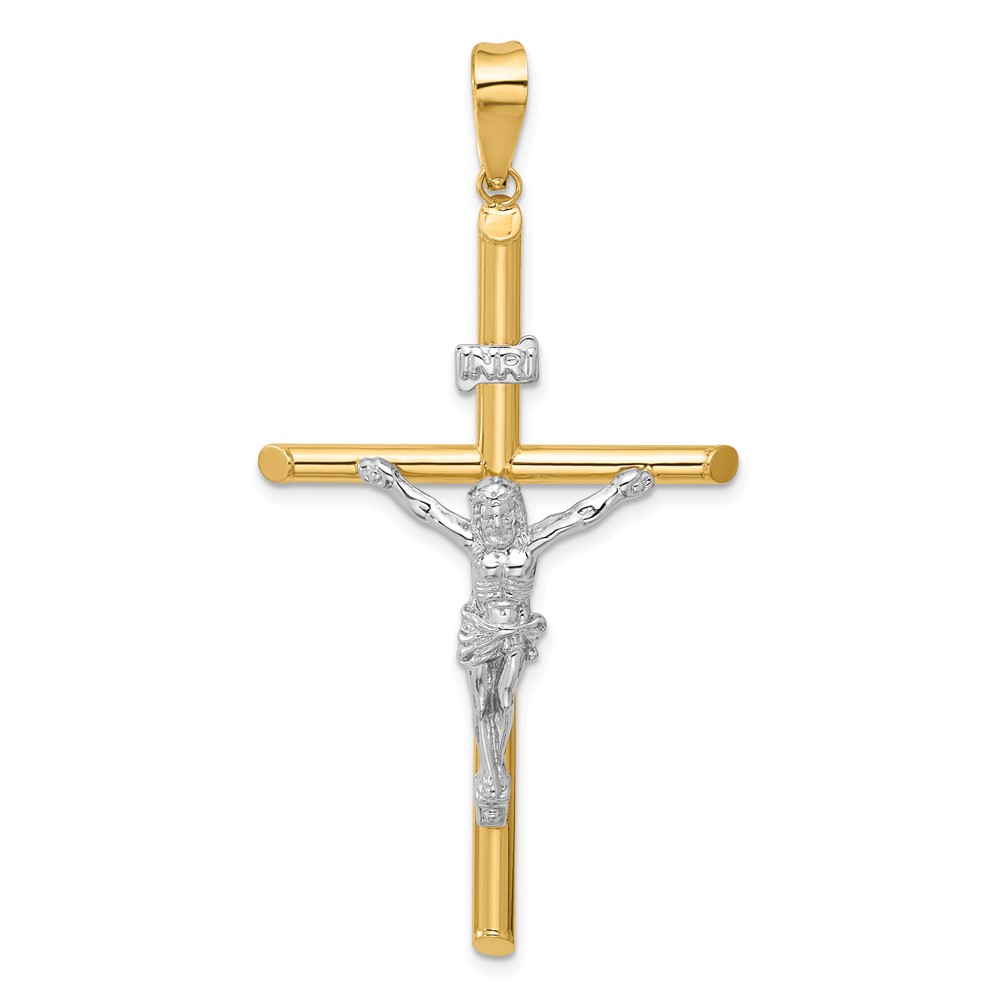14K Two-Tone Polished Inri Crucifix Pendant
