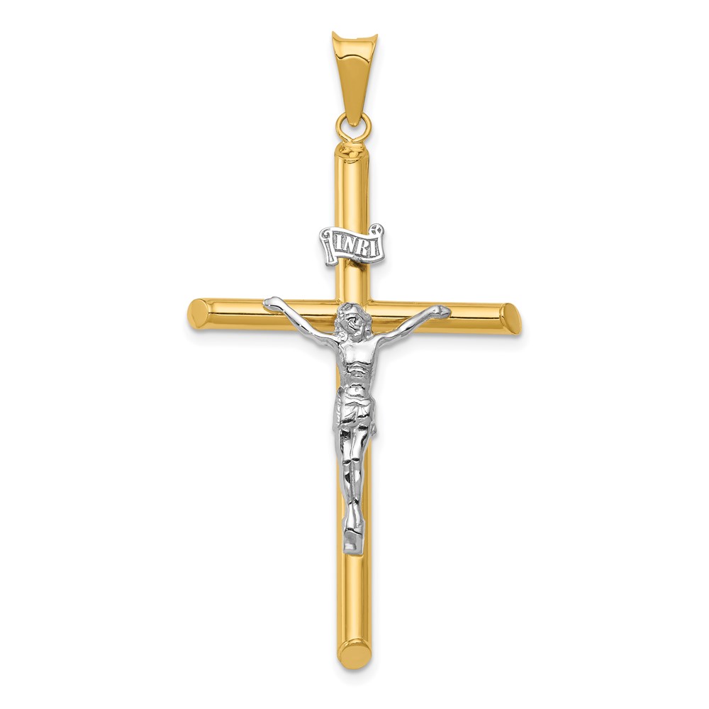 14K Two-Tone Polished Inri Crucifix Pendant