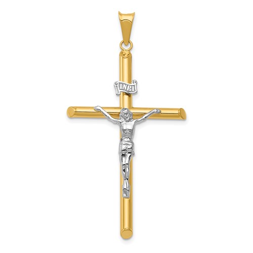 14K Two-Tone Polished Inri Crucifix Pendant