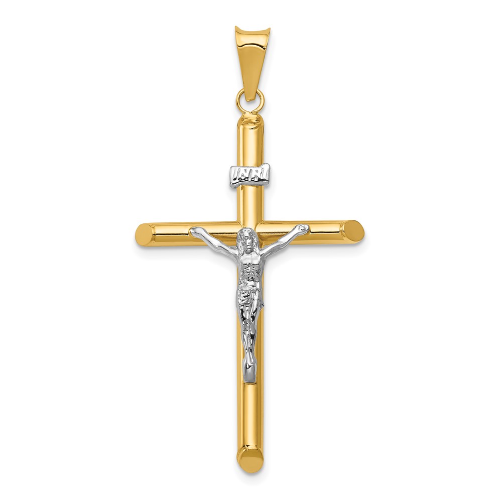 14K Two-Tone Polished Inri Crucifix Pendant