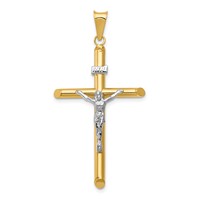 14K Two-Tone Polished Inri Crucifix Pendant view 1