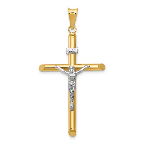 14K Two-Tone Polished Inri Crucifix Pendant