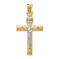 14K Two-Tone and White Rhodium Inri Crucifix Pendant view 1