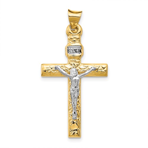 14K Two-Tone and White Rhodium Inri Crucifix Pendant
