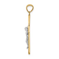 14K Two-Tone Satin Polished Diamond-cut Crucifix Pendant with Vines view 2