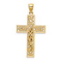 14K Two-Tone Satin Polished Diamond-cut Crucifix Pendant with Vines view 4