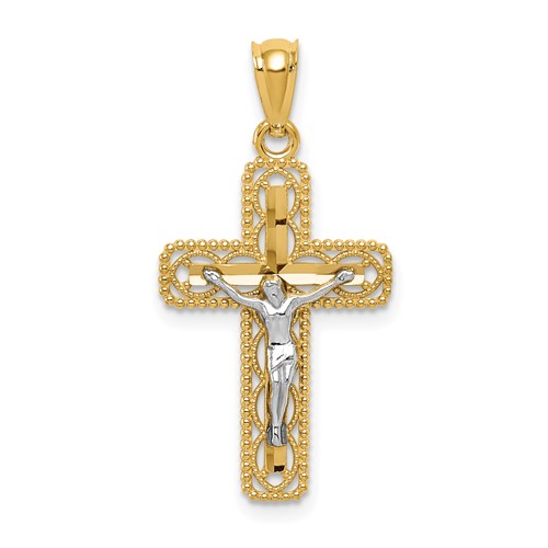 14k Two-tone Polished Crucifix Pendant