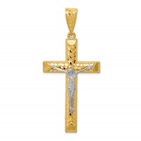 14K Two-tone Diamond-cut Crucifix Pendant view 1
