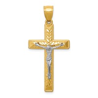 14K Two-tone Diamond Cut Crucifix Pendant view 1