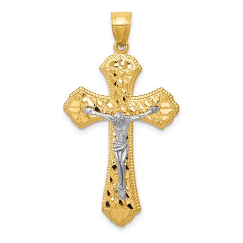 14K Two-tone Diamond-cut Passion Crucifix Pendant