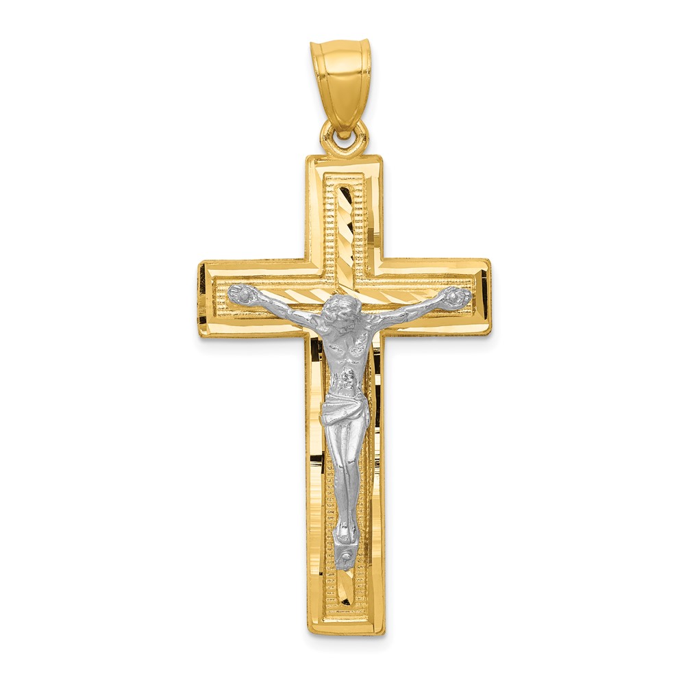14K Two-tone Diamond-cut Latin Crucifix Pendant