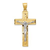 14K Two-tone Diamond-cut Latin Crucifix Pendant view 1