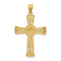 14K and White Rhodium Diamond-cut Filigree Cross Pendant view 4