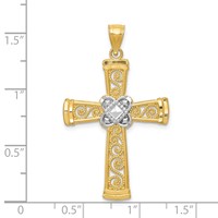 14K and White Rhodium Diamond-cut Filigree Cross Pendant view 3
