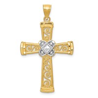 14K and White Rhodium Diamond-cut Filigree Cross Pendant view 1