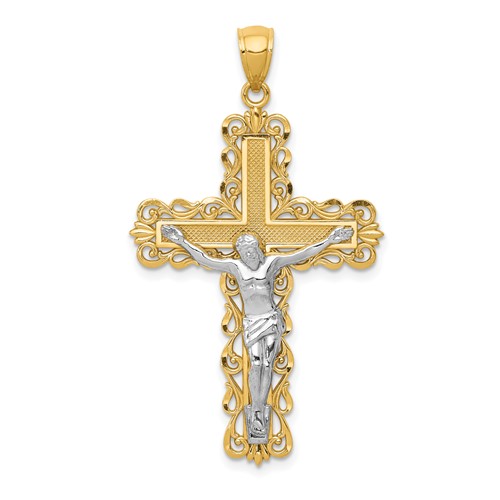 14K Two-tone Crucifix Pendant