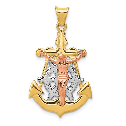 14K Tri-Color Mariner Crucifix Pendant