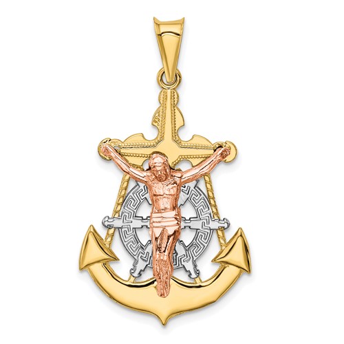 14K Tri-Color Mariner Crucifix Pendant