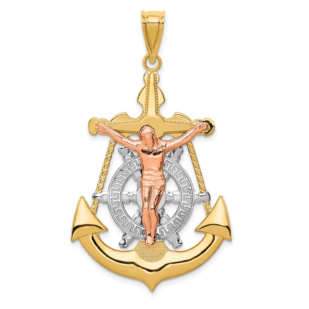 14K Tri-Color Mariner Crucifix Pendant