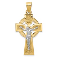 14K Two-tone Polished Celtic Inri Crucifix Pendant view 1